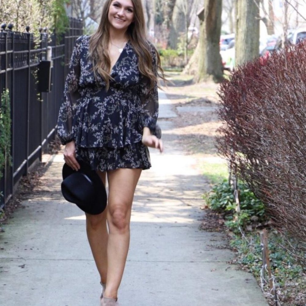 NWT Chiffon Black Floral Romper - Picture 5 of 11